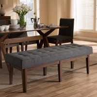 Baxton Studio WM1623-BE-Dark Grey/Walnut Lucca Mid-Century Modern Walnut Wood Dark Grey Fabric Button-Tufted Bench